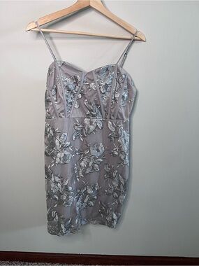 Windsor Silver Floral Embroidered Corset Mini Dress Grey Cocktail